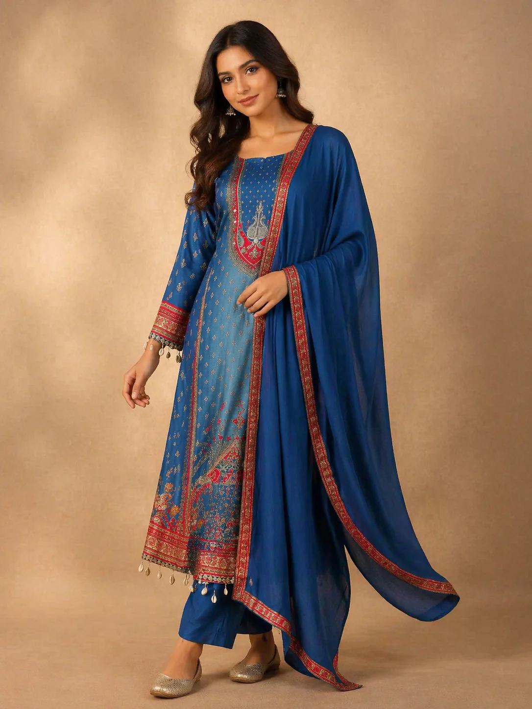 Blue Floral Designed Anarkali Salwar Suit